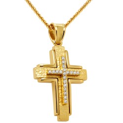 Μασίφ χρυσός βαπτιστικός σταυρός Κ14 με αλυσίδα